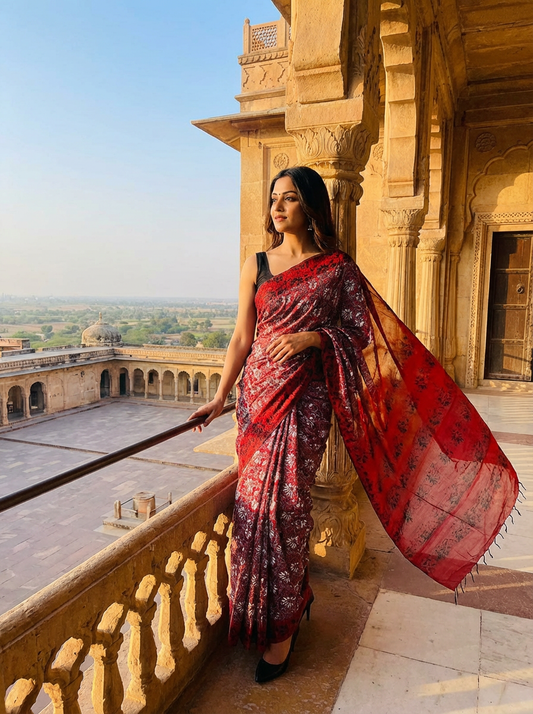 Screen Printed Sharee for Pohela Falgun