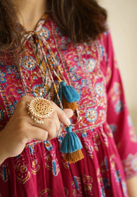 Pink Floral Pure Cotton printed Kurti